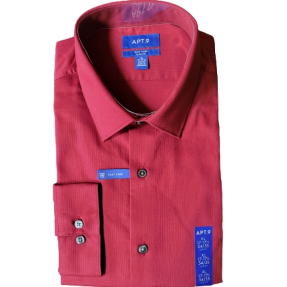 Apt 9 Slim-Fit Button-Down Shirt  Cabernet  Easy-Care Spread-Collar Men's XL NEW - Picture 7 of 7